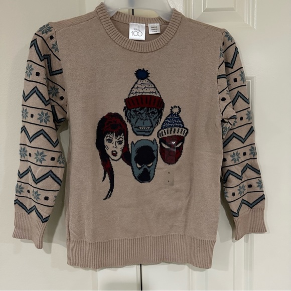 Boys Small Disney Marvel Avengers Winter Holiday Tan Snowflake Sweater - Picture 5 of 12